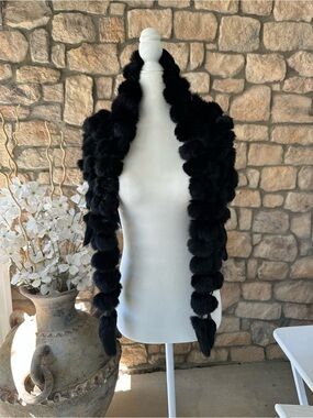 Black real rabbit Fur Braided Shawl Cape - Elegant Draped Wrap